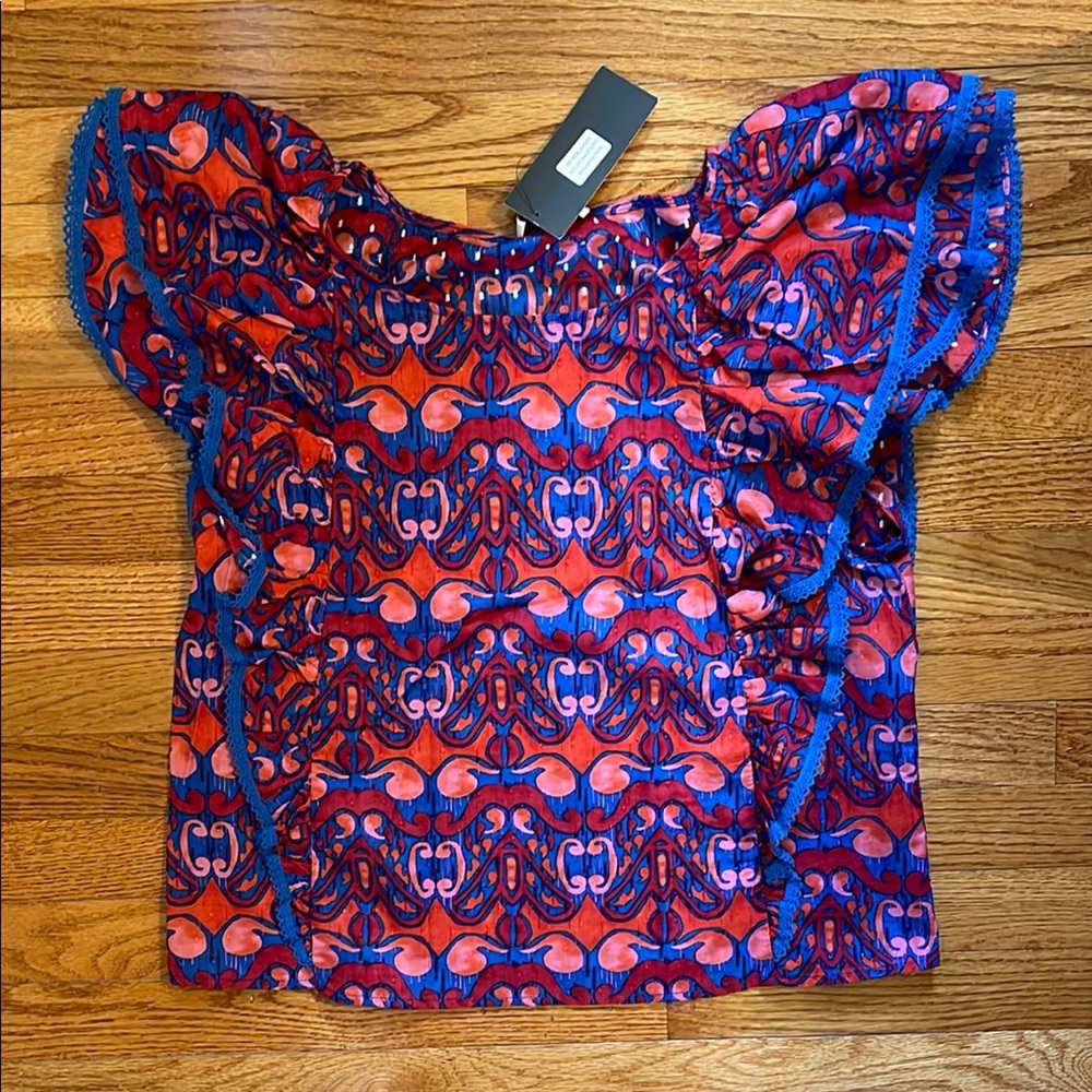 NWT Marc New York Pink and Blue Ruffled Flutter Sleeve Blouse